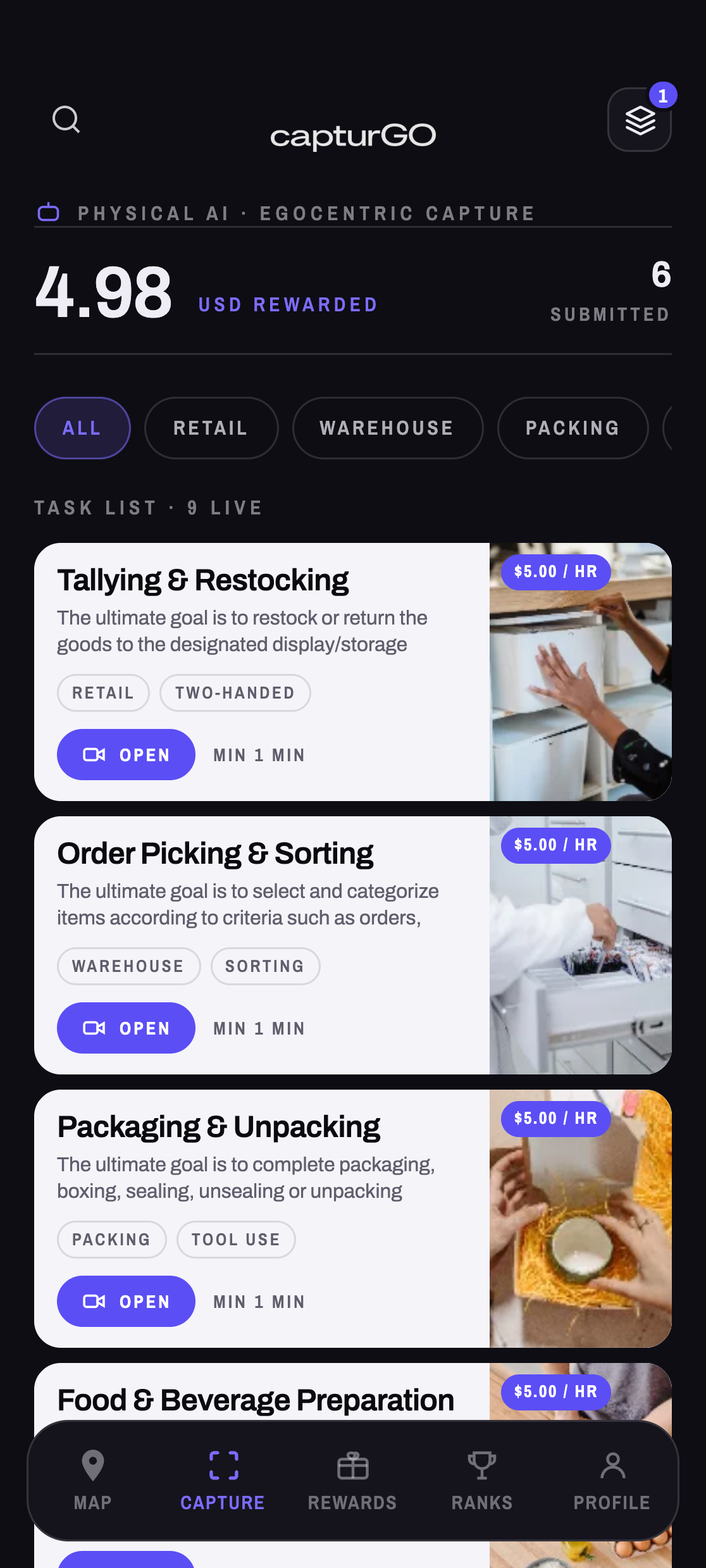 CapturGO app task list